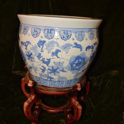 Large Vintage Chinoserie Planter w/ Stand AS IS, 20â€x 15â€