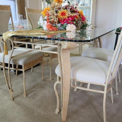 Formal Dining Room Table with Glass Top - 4 Chairs