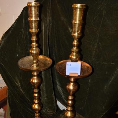 Set of 2 Large Vintage Brass Candle Stands w/ Trays 41â€x9â€