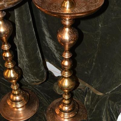 Set of 2 Large Vintage Brass Candle Stands w/ Trays 41â€x9â€