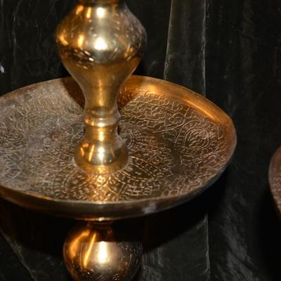 Set of 2 Large Vintage Brass Candle Stands w/ Trays 41â€x9â€