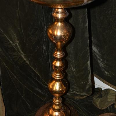Set of 2 Large Vintage Brass Candle Stands w/ Trays 41â€x9â€