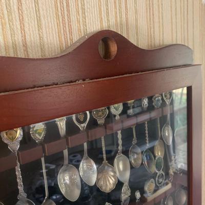 North Carolina & More Collectible Souvenir Spoons with Wood & Glass Display Case (K-HS)