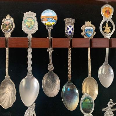 North Carolina & More Collectible Souvenir Spoons with Wood & Glass Display Case (K-HS)