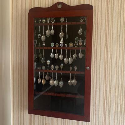 North Carolina & More Collectible Souvenir Spoons with Wood & Glass Display Case (K-HS)