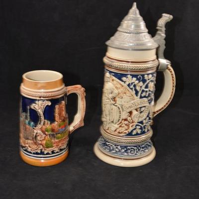 Pair of Vintage German Steins 10.5â€/5.75â€