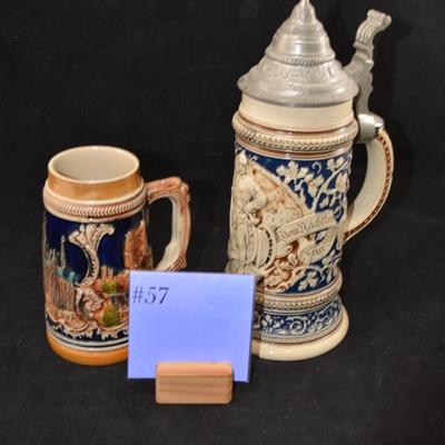Pair of Vintage German Steins 10.5â€/5.75â€