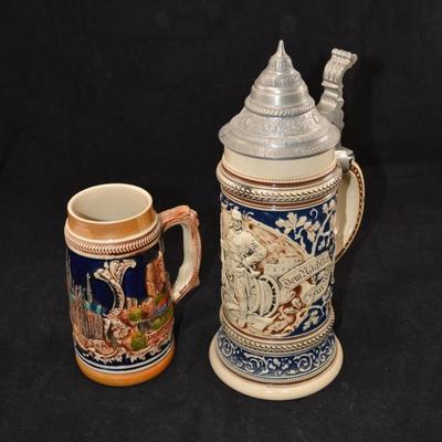 Pair of Vintage German Steins 10.5â€/5.75â€