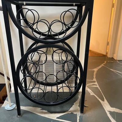 Black Metal Wine Rack w/Glass shelves (LR-RG)