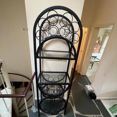 Black Metal Wine Rack w/Glass shelves (LR-RG)