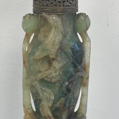 CHINESE CARVED GREEN FLUORITE LAMP