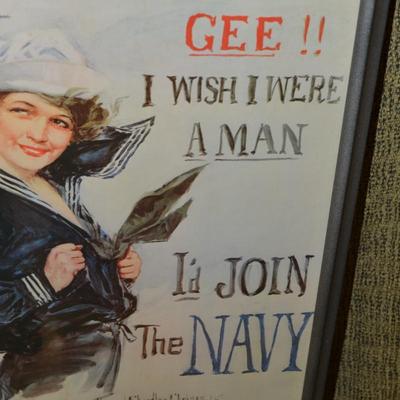 Framed Reproduction Navy Recruitment Poster WWII 16.5â€x24.75â€