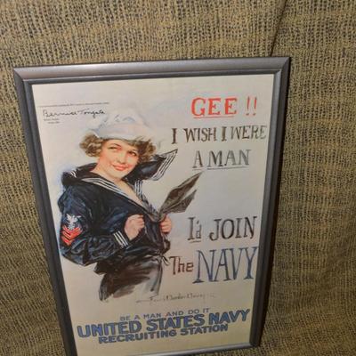 Framed Reproduction Navy Recruitment Poster WWII 16.5â€x24.75â€