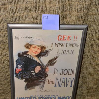 Framed Reproduction Navy Recruitment Poster WWII 16.5â€x24.75â€