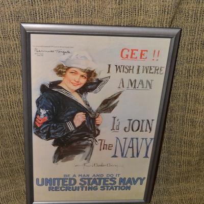Framed Reproduction Navy Recruitment Poster WWII 16.5â€x24.75â€