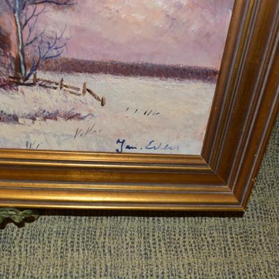 Original Signed Oil on Canvas Winter Pastoral 29.5â€x17.5â€