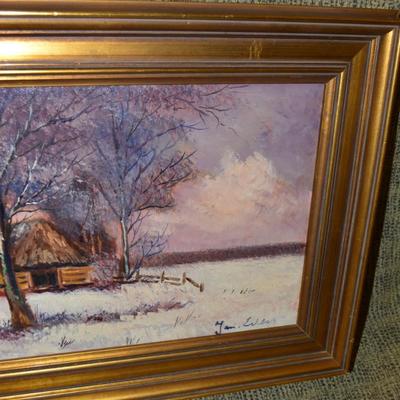 Original Signed Oil on Canvas Winter Pastoral 29.5â€x17.5â€