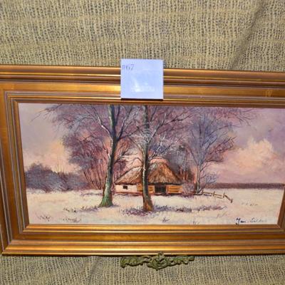 Original Signed Oil on Canvas Winter Pastoral 29.5â€x17.5â€