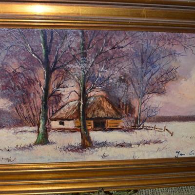 Original Signed Oil on Canvas Winter Pastoral 29.5â€x17.5â€