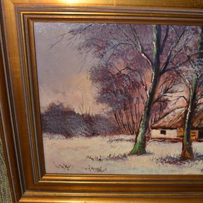 Original Signed Oil on Canvas Winter Pastoral 29.5â€x17.5â€