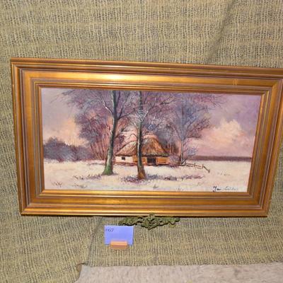 Original Signed Oil on Canvas Winter Pastoral 29.5â€x17.5â€