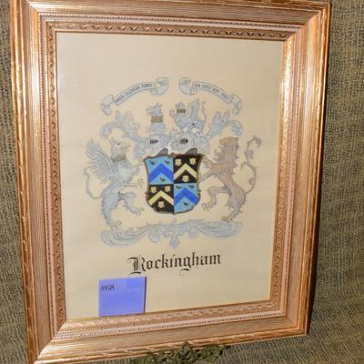 Framed, Hand-Penciled â€œRockinghamâ€ Crest 20.75â€x24.75â€