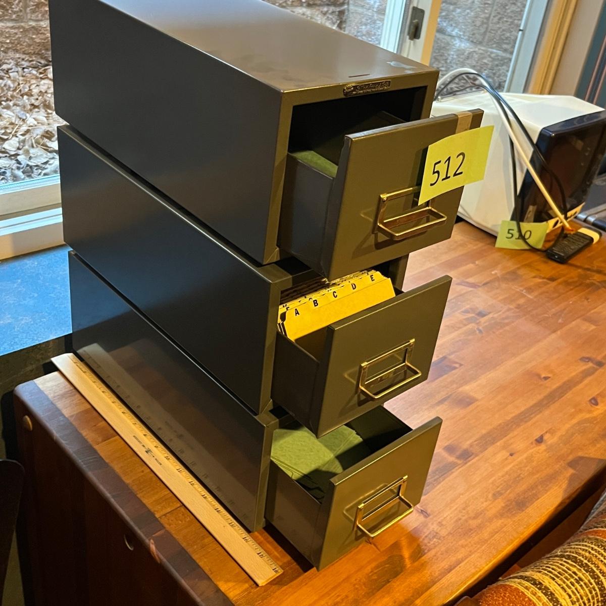 3 metal index card file drawers