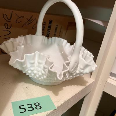 Fenton Hobnail Large Milk Glass basket