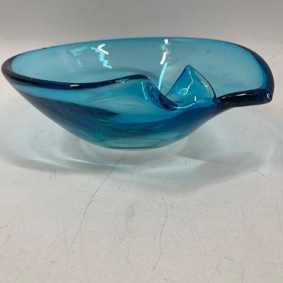 Blue art glass bowl or large ashtray Marano style glass