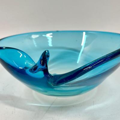 Blue art glass bowl or large ashtray Marano style glass