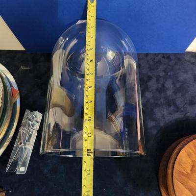 Vintage Glass Dome Display on Wood Base 12" x 8" Doll Clock