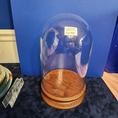 Vintage Glass Dome Display on Wood Base 12" x 8" Doll Clock