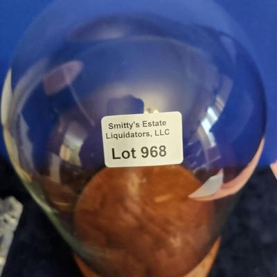 Vintage Glass Dome Display on Wood Base 12" x 8" Doll Clock