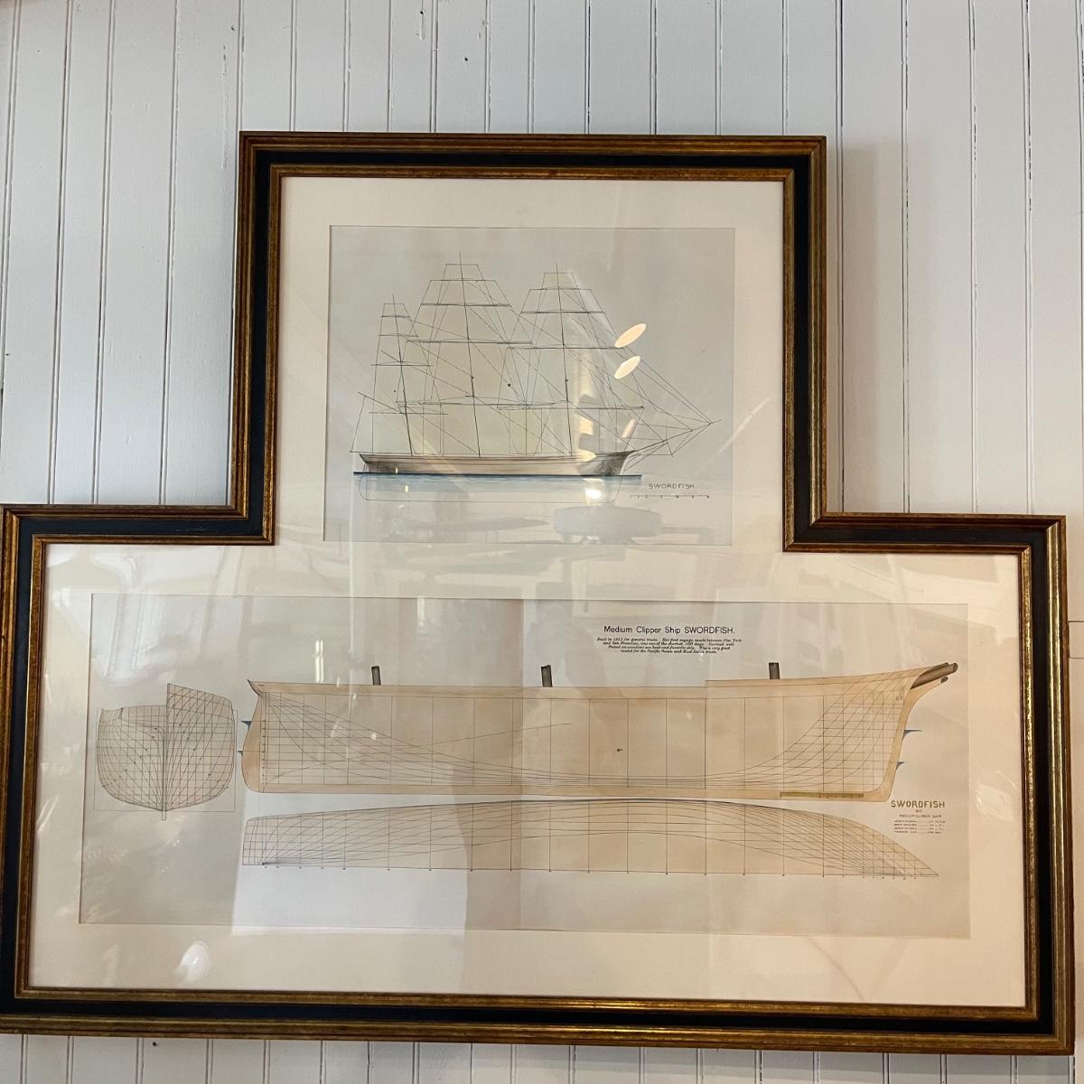 N220 Framed Engraving of 1851 “Swordfish” Medium Clipper Ship