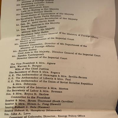 1973 Nixon Shah Of Iran Dinner Ephemera Lot
