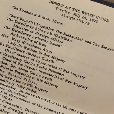 1973 Nixon Shah Of Iran Dinner Ephemera Lot
