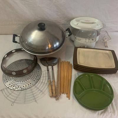Lidded Wok, Zojirushi Gourmet Steamer, & Serving Dishes (K-HS)