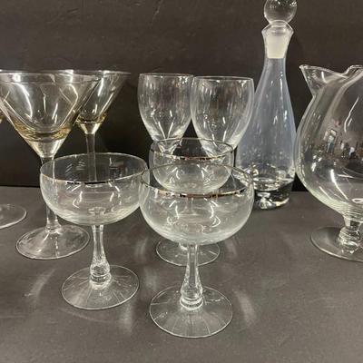 Lot of Clear Glass Barware & Smokey Glass Martini Glasses