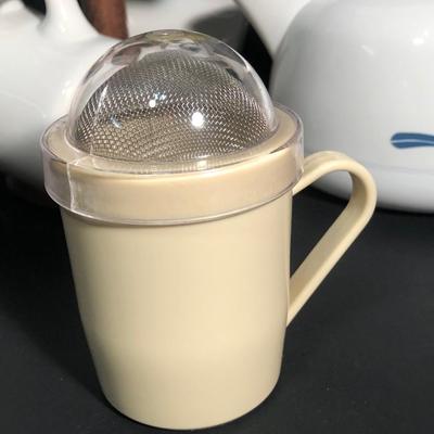 LOT 13L: Tea Collection - Presto Electric Whistling Tea Kettle Model 0270303, Shenango Mugs, Pour Over Funnels, Mug Rack & More