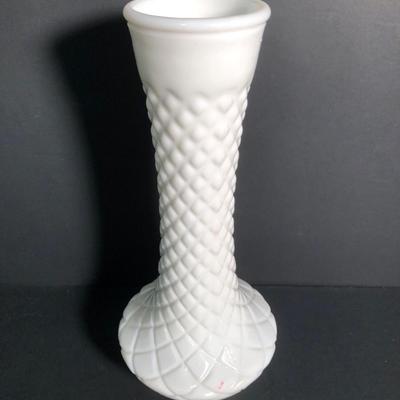 LOT 18L: Milk Glass Collection - Vases, Pedestal Bowl, Candle Holders & More