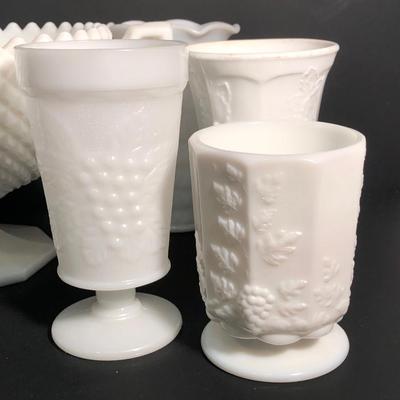 LOT 18L: Milk Glass Collection - Vases, Pedestal Bowl, Candle Holders & More