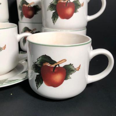 LOT 21L: The Cades Cove Collection Apple Themed Plates, Mugs, Bowls, Serving Dishes & Napkin Rings
