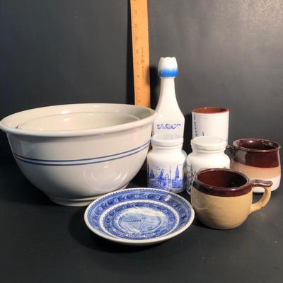LOT 26L: Gibson China Pottery Mixing Bowls, Vintage Vandermint Liqueur Bottle, Pottery Mugs, Portugal Vase & More