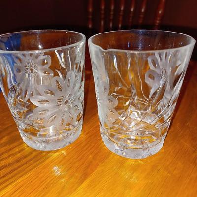 2 EAPG whiskey etched glasses