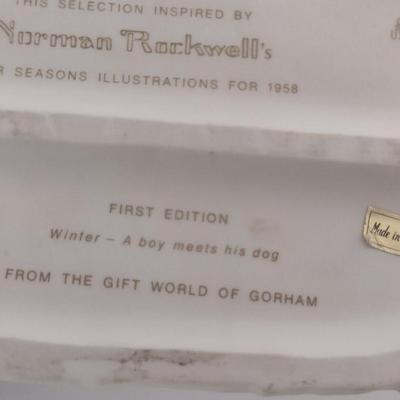 Gorham 'Winter- A Boy Meets His Dog' Ceramic Figurine Inspired by Norman Rockwell