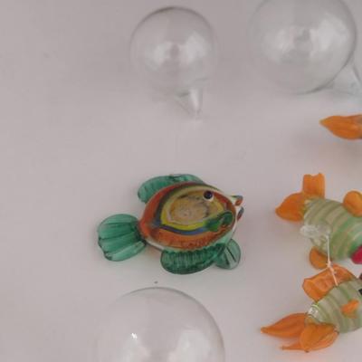 Art Glass Floating Bubble Fish (10 Pieces) with Glass Fish Bowl