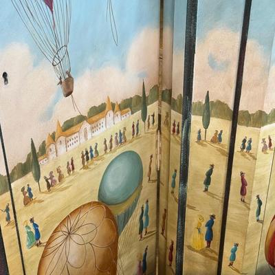 Fun /Playful French Ballooning Scene | Polychrome Decorated Armoire