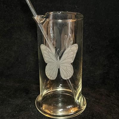 Etched Butterfly Glass Pitcher & Tumblers (O-RG)
