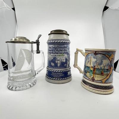 N268 Lot of Vintage Nautical Ceramic Steins and Glass Tankard