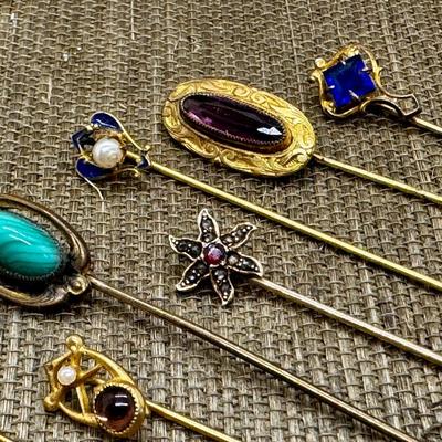LOT 15 - 9 Antique Victorian Stick Pins
